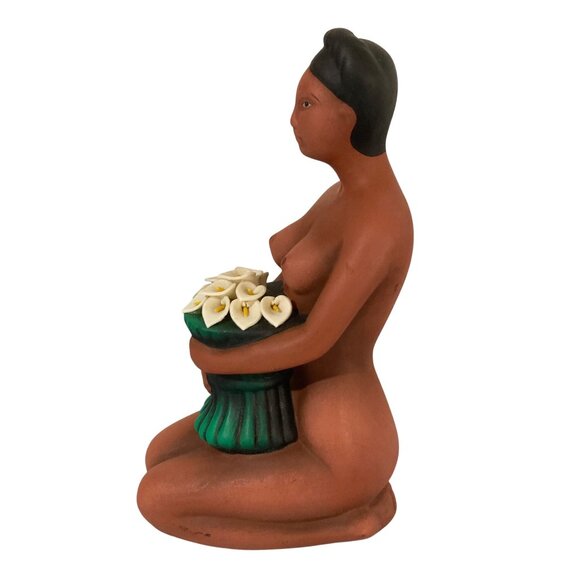Folk Art Terracotta Lady Of Lilies Figurine Calla Lily - Picture 2 of 7
